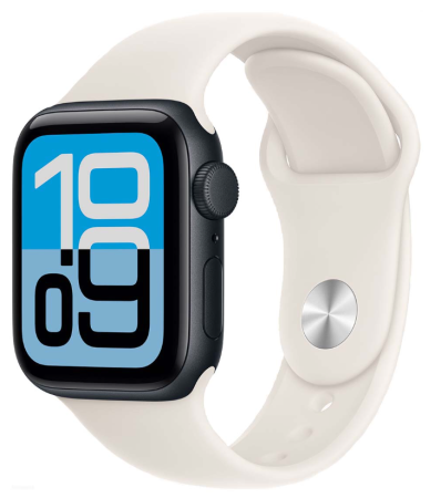 Apple Watch SE 3 (2025), 44 мм корпус из алюминия цвета «Midnight», ремешок Sport Band цвета «Starlight»