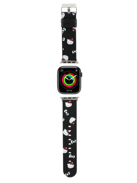 Ремешок Hello Kitty PU Saffiano Heads and Bows Black для Apple Watch 42/41/40 mm