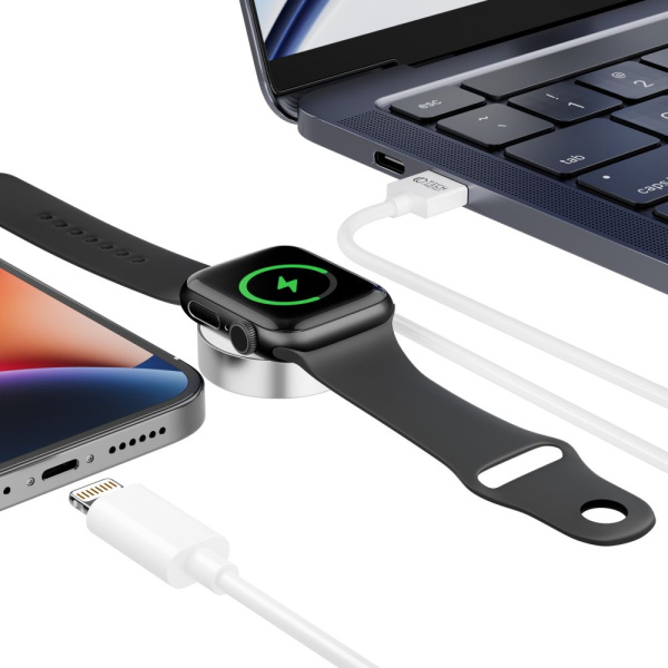 Сетевое зарядное устройство Tech-Protect Ultraboost 2 in 1 Magnetic Charging Cable & Lightning 150см для Apple Watch, white