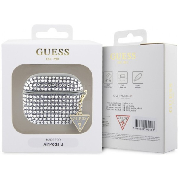 Чехол Guess Diamond Rhinestone with Triangle charm для AirPods 3, цвет Серебристый (GUA3HDGTPG)