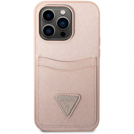 Чехол CG Mobile Guess PU Saffiano Double cardslot w Metal triangle logo Hard для iPhone 14 Pro, цвет Розовый