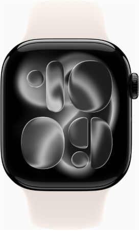 Apple Watch Series 11, 42 мм корпус из алюминия цвета «Jet Black», ремешок Sport Band цвета «Starlight»