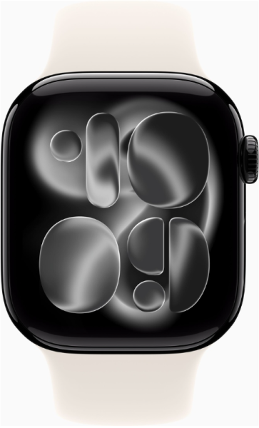 Apple Watch Series 11, 42 мм корпус из алюминия цвета «Jet Black», ремешок Sport Band цвета «Starlight»