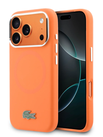 Чехол Lacoste Liquid silicone Lacquer Metal logo & Cam Hard Orange (MagSafe) для iPhone 17 Pro Max
