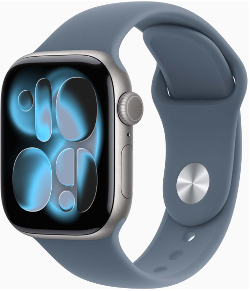 Apple Watch Series 11, 46 мм корпус из алюминия цвета «Space Gray», ремешок Sport Band цвета «Anchor Blue»