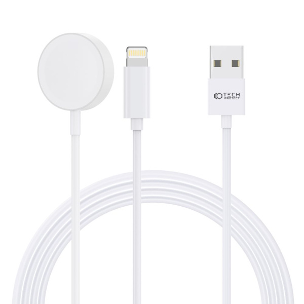 Сетевое зарядное устройство Tech-Protect Ultraboost 2 in 1 Magnetic Charging Cable & Lightning 150см для Apple Watch, white