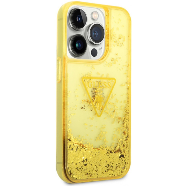 Чехол CG Mobile Guess Liquid Glitter Triangle logo Translucent Hard для iPhone 14 Pro, цвет Желтый