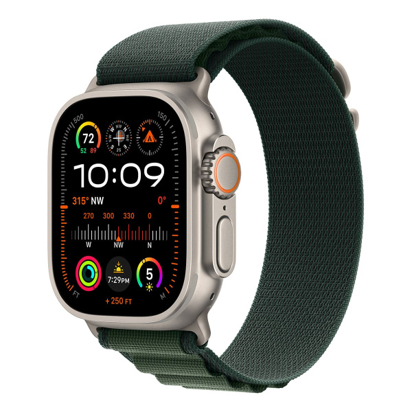 Apple Watch Ultra 2, 49 мм корпус из бежевого титана + ремешок Alpine цвета «Dark Green»