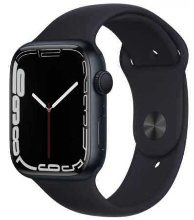 Apple Watch Series 7, 41 mm, Корпус из алюминия цвета «тёмная ночь», спортивный ремешок чёрного цвета