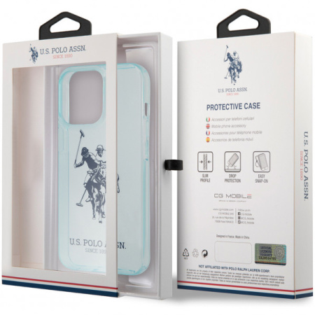 Чехол CG Mobile U.S. Polo Assn. TPU FLUO Logo Bigl horse Hard для iPhone 13 Pro, цвет Голубой (USHCP13LUHRFL)