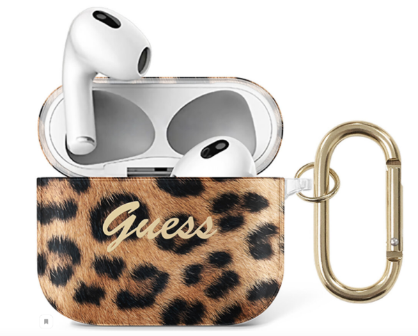 Чехол с карабином CG Mobile Guess TPU для AirPods 3, цвет Золотой леопард (GUA3USLEO)