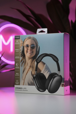 Беспроводные накладные наушники Stereo Life, BT 5.4, 350мАч, серый космос