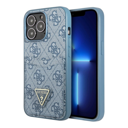 Чехол CG Mobile Guess PU 4G Double cardslot Metal triangle logo Hard для iPhone 13 Pro, цвет голубой (GUHCP13LP4TPB)