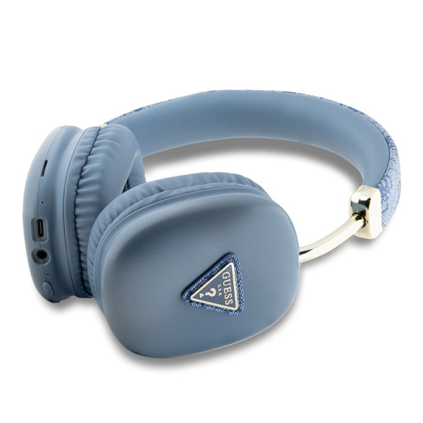 Беспроводные наушники Guess Headphones PU 4G Triangle Metal Logo Blue