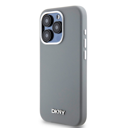 Чехол DKNY Liquid Silicone Metal logo and Camera frame Hard Grey (MagSafe) для iPhone 15 Pro, серый