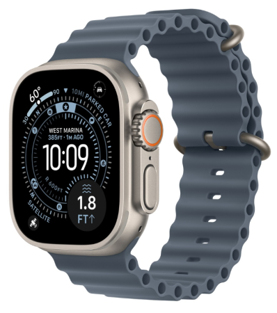 Apple Watch Ultra 3 (2025), 49 мм корпус из титана цвета «Natural», ремешок Ocean Band цвета «Anchor Blue»