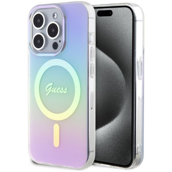 Чехол Guess PC/TPU Script printed logo Hard (MagSafe) для iPhone 15 Pro, цвет Фиолетовый