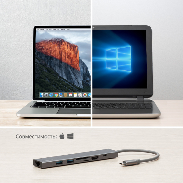 Хаб Deppa Adapter Power Delivery 7-in-1 (73127), Graphite