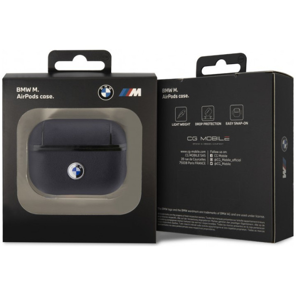 Чехол BMW Signature leather with metal logo для AirPods Pro 2, цвет Темно-синий