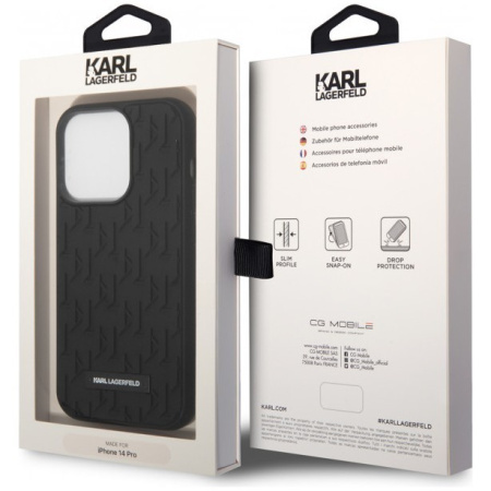 Чехол CG Mobile Karl Lagerfeld 3D Rubber Monogram w Metal logo Hard для iPhone 14 Pro, цвет Черный (KLHCP14LRUPKLPK)