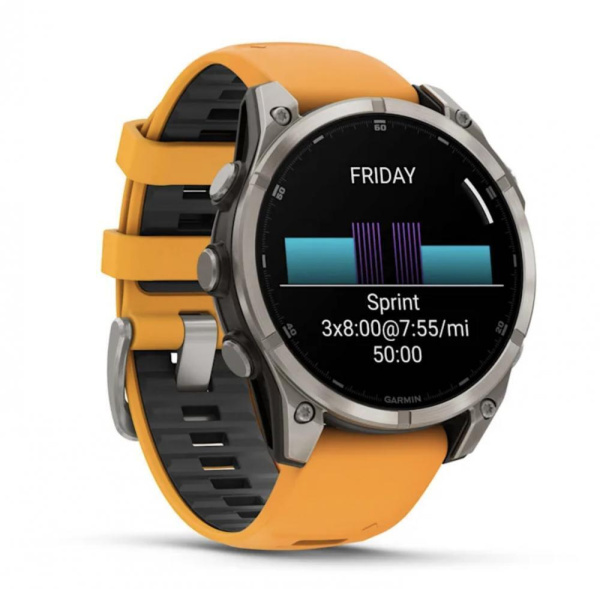 Смарт часы Garmin Fenix 8, 51 мм, AMOLED, Sapphire Titanium with spark orange/graphite silicone band