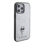 Чехол Karl Lagerfeld Fixed glitters NFT Choupette Metal pin Hard для iPhone 15 Pro Max, Silver