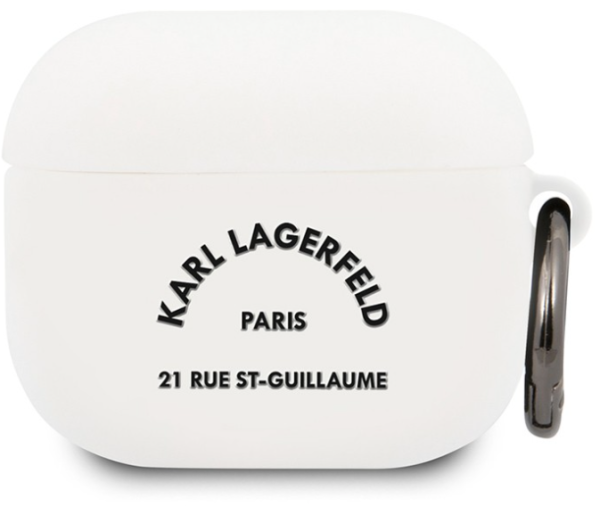 Чехол с карабином CG Mobile Karl Lagerfeld Silicone case with ring RSG logo для AirPods 3, цвет Белый (KLACA3SILRSGWH)