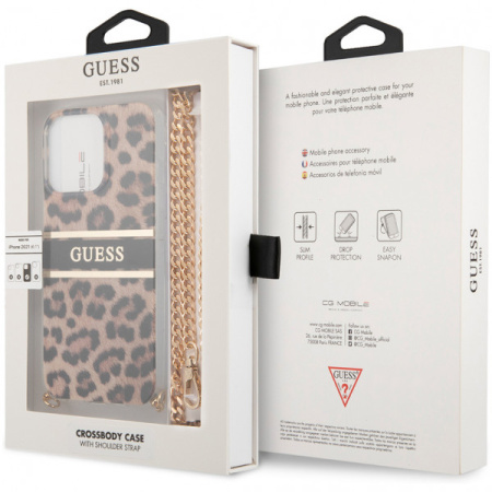 Чехол CG Mobile Guess PC/TPU Leopard Hard + Gold crossbody chain для iPhone 13 Pro, цвет Леопард/Золотая цепь (GUHCP13LKBCLE)