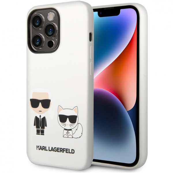 Чехол CG Mobile Karl Lagerfeld Liquid silicone Karl & Choupette Hard для iPhone 14 Pro, цвет Белый