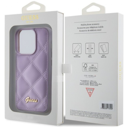 Чехол Guess PU Quilted with Script metal logo Hard для iPhone 15 Pro, цвет Фиолетовый