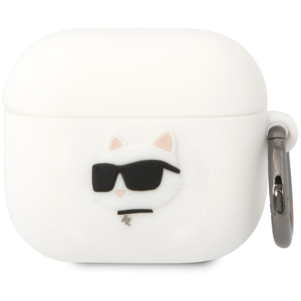 Чехол с карабином Karl Lagerfeld Silicone case NFT 3D Choupette для AirPods 3, цвет Белый