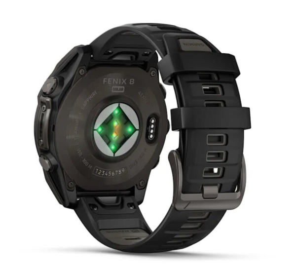 Смарт часы Garmin Fenix 8, 47 мм, Solar, Sapphire Carbon Gray DLC Titanium with Black/Pebble Gray Silicone