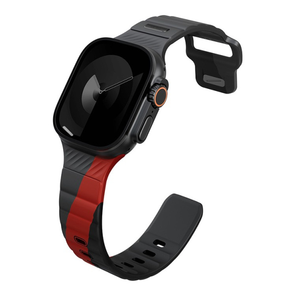 Ремешок Uniq STRIDE DE FKM Rubber Charcoal/Red для Apple Watch 49/46/45/44 mm