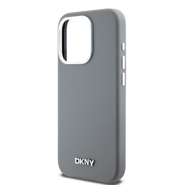 Чехол DKNY Liquid Silicone Metal logo and Camera frame Hard Grey (MagSafe) для iPhone 15 Pro, серый