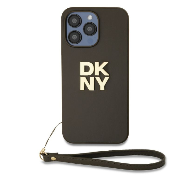 Чехол DKNY PU Stack metal logo Hard + Hand strap Green для iPhone 15 Pro, зелёный