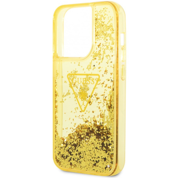 Чехол CG Mobile Guess Liquid Glitter Triangle logo Translucent Hard для iPhone 14 Pro, цвет Желтый
