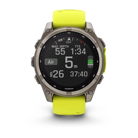 Смарт часы Garmin Fenix 8, 47 мм, Solar, Sapphire Titanium with AMP yellow/graphite silicone band