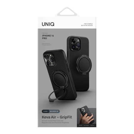 Чехол Uniq KEVA AIR Kevlar + GripFit Premium Mount Black (MagSafe) для iPhone 16 Pro