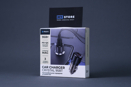 Автомобильное зарядное устройство Deppa Crystal Car Charger [USB + USB-C] 95W, Black (11217)