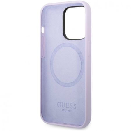 Чехол CG Mobile Guess Liquid silicone Plate metal logo Hard (MagSafe) для iPhone 14 Pro, цвет Сиреневый
