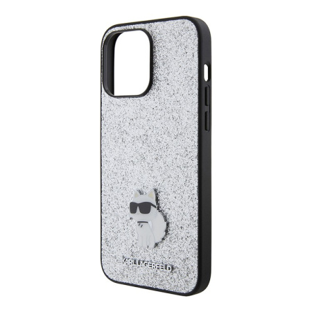 Чехол Karl Lagerfeld Fixed glitters NFT Choupette Metal pin Hard для iPhone 15 Pro Max, Silver