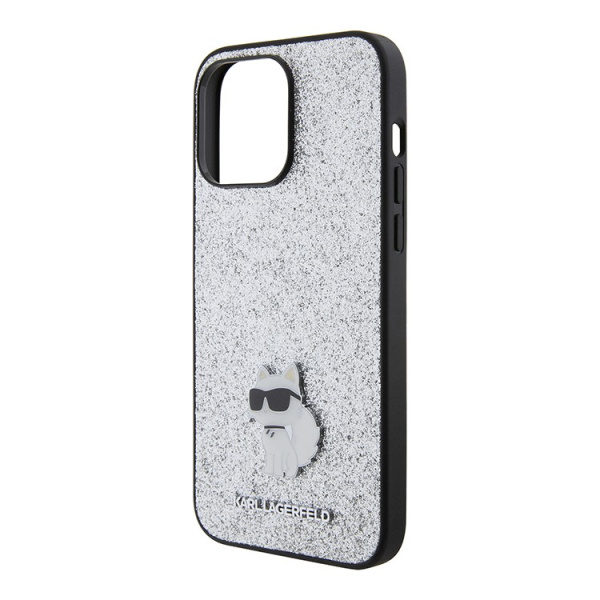 Чехол Karl Lagerfeld Fixed glitters NFT Choupette Metal pin Hard для iPhone 15 Pro Max, Silver