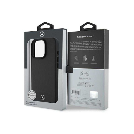 Чехол Mercedes Leather Textured and Smooth Metal logo Hard Black (MagSafe) для iPhone 16 Pro Max