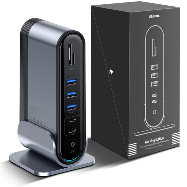 USB-концентратор Baseus Working Station Three-Screen Multifunctional Type-C HUB Adapter CN+EU+UK Dark Серый CAHUB-DG0G