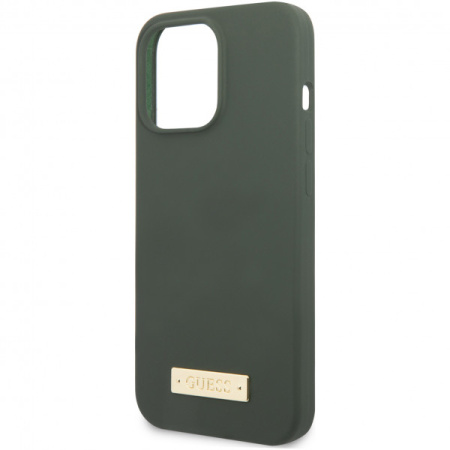 Чехол CG Mobile Guess Liquid silicone Plate metal logo Hard (MagSafe) для iPhone 13 Pro Max, цвет Зеленый (GUHMP13XSPLA)