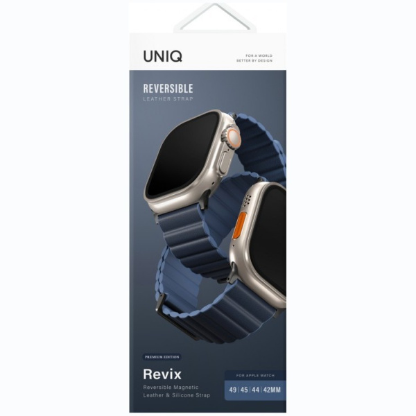 Силиконовый ремень Uniq Revix reversible Magnetic для Apple Watch 49/45/44/42MM, прусский и туманно-синий (45MM-REVPPRUMBLU)