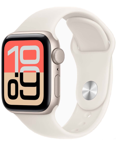 Apple Watch SE 3 (2025), 40 мм корпус из алюминия цвета «Starlight», ремешок Sport Band цвета «Starlight»