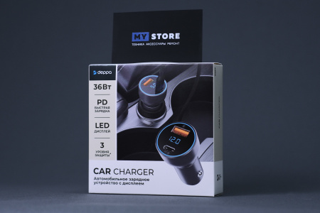 AЗУ Deppa USB A + USB-C, PD, QC 3.0, 36W, дисплей, алюминий, графит (11294)