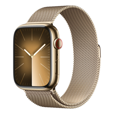 Apple Watch Series 9, 45 мм корпус из нержавеющей стали «Gold», ремешок Milanese Loop «Gold» (MRPM3)