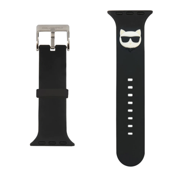 Ремешок Lagerfeld для Apple Watch 41/40/38 mm ремешок Silicone Choupette head Black, цвет черный (KLAWMSLCK)